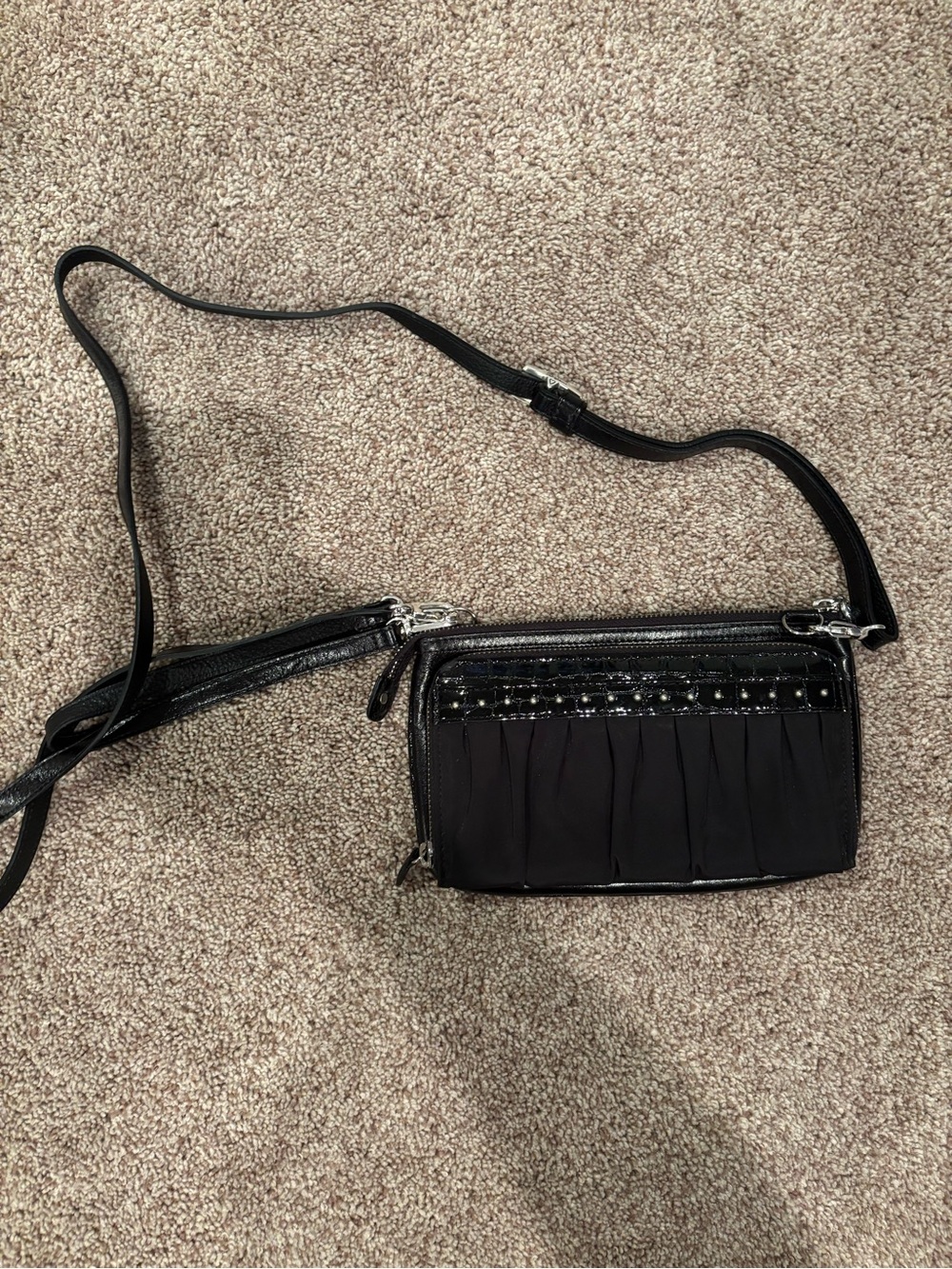 Women's Black Pleated Crossbody Bag with Studded Trim